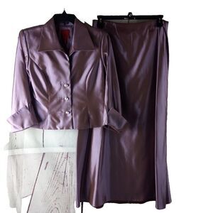 JS Collection Size 12 Purple Lined Evening Long Skirt 3 Btn 2pc Suit 3/4 Sleeve